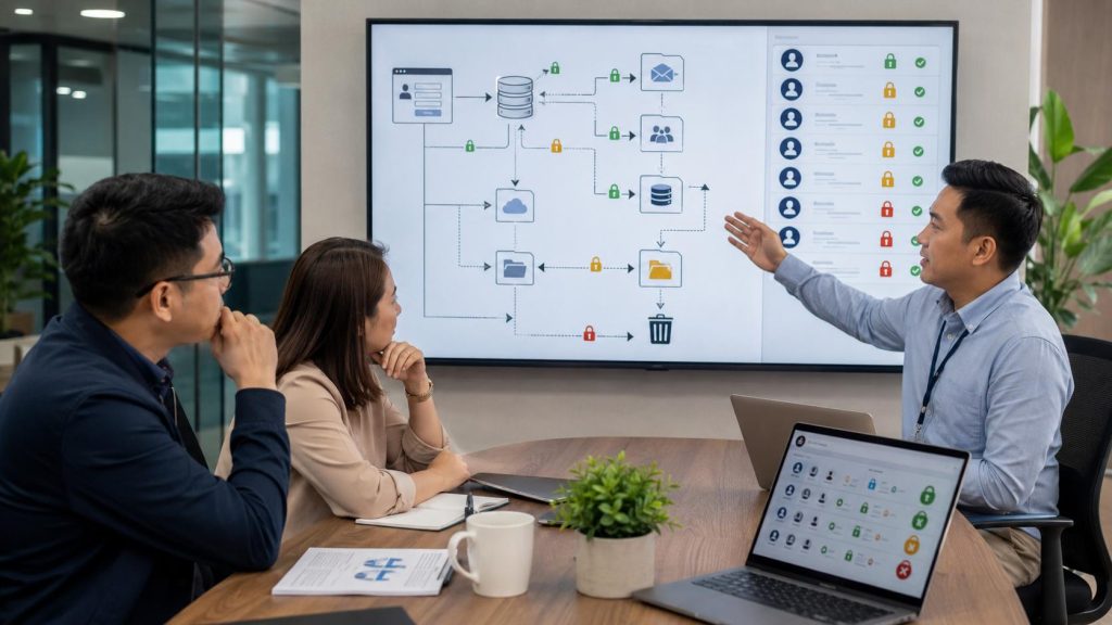 IT manager and DPO reviewing data-flow map and access controls