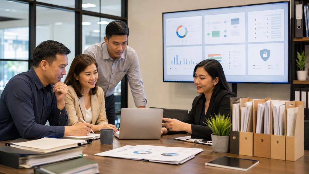 Philippine business team preparing documents before working with a Data Privacy Officer