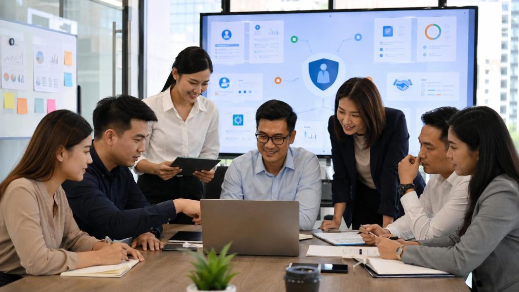 Philippine business team reviewing data privacy management across departments